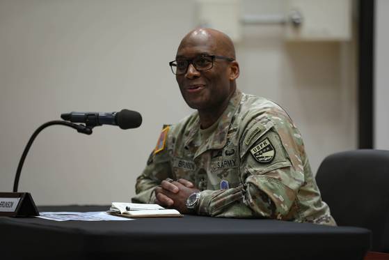 제이비어 브런슨 주한미군사령관이 지난 8월 경기 평택 험프리스 미군기지에서 기자간담회를 하는 모습. 사진 주한미군사령부