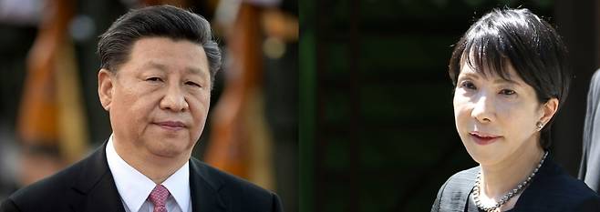 시진핑 중국 국가주석(왼쪽)과 다카이치 사나에 일본 총리의 모습. 지난 7일 다카이치 총리가 중의원에서 대만 유사시 집단 자위권 행사가 가능하다는 뉘앙스의 발언을 한 이후, 중국과 일본의 관계가 악화일로를 걷고 있다.[AP, AFP]