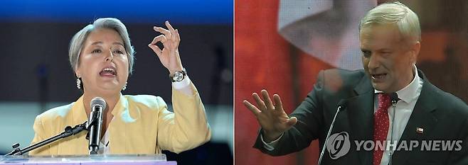 히아네트 하라 후보(왼쪽)와 호세 안토니오 카스트 후보 [AFP 연합뉴스 자료사진. 재판매 및 DB 금지]