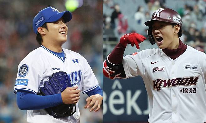 원태인(왼쪽)과 송성문. 한겨레 자료사진