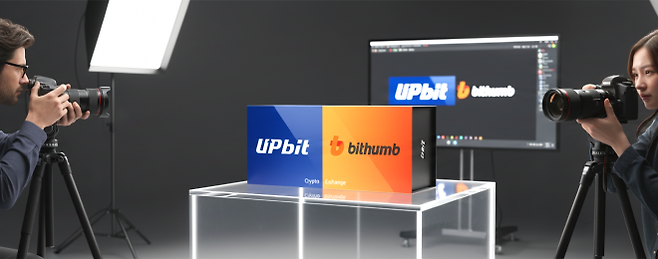 업비트와 빗썸의 라이벌 구도를 상징하는 구글 제미나이 이미지