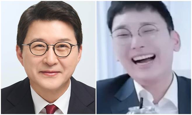 지난 12일 한 유튜브 채널에 출연해 김예지 국민의힘 의원을 겨냥한 발언을 할 때의 박민영 국민의힘 미디어 대변인(오른쪽). 왼쪽은 신동욱 국민의힘 의원. 유튜브, 페이스북 갈무리