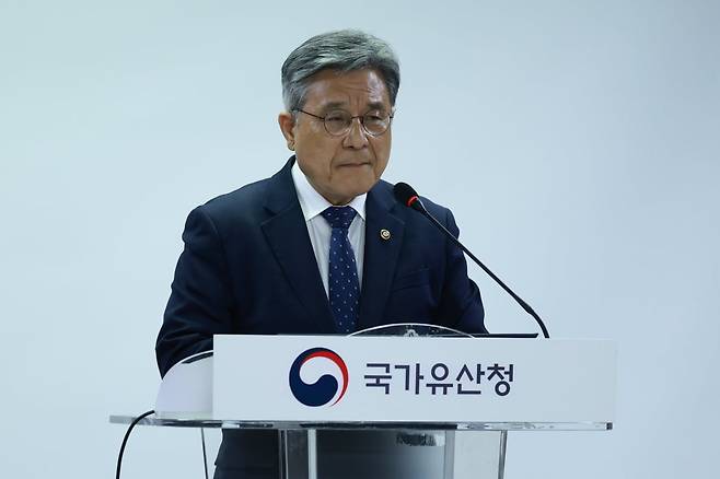 허민 국가유산청장이 기자간담회에서 세운재정비촉진계획 관련 입장을 발표하고 있다. 사진=연합뉴스