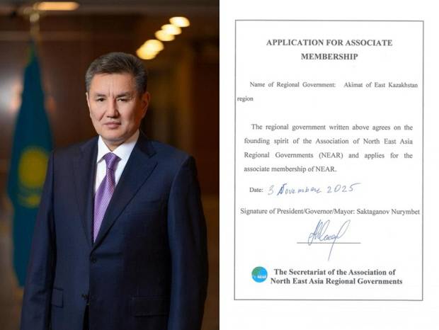 동북아지방정부연합 준회원 가입을 신청한 동카자흐스탄주지사와 가입신청서. 사진=동북아지방정부연합 제공