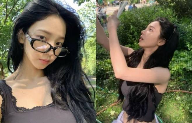 스킴스 제품을 착용한 에스파 카리나 모습. SNS 갈무리.