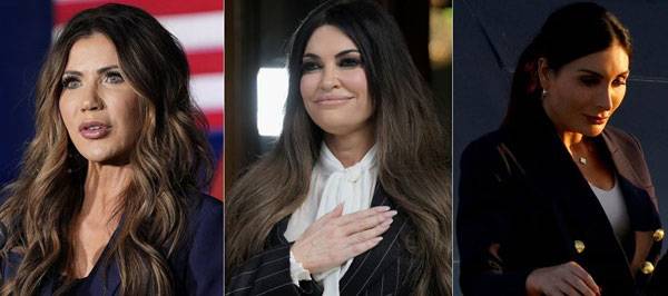 왼쪽부터 크리스티 놈 미국 국토안보부 장관, 킴벌리 길포일 주그리스 대사, ‘​마가 인플루언서’​ 로라 루머./사진=AP, 로이터 연합뉴스