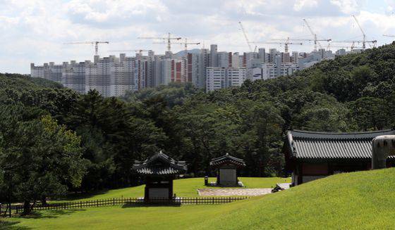 경기 김포시 풍무동 장릉(사적 제202호)에서 인천 서구 검단신도시 아파트 단지가 보인다 / 출처=뉴스1