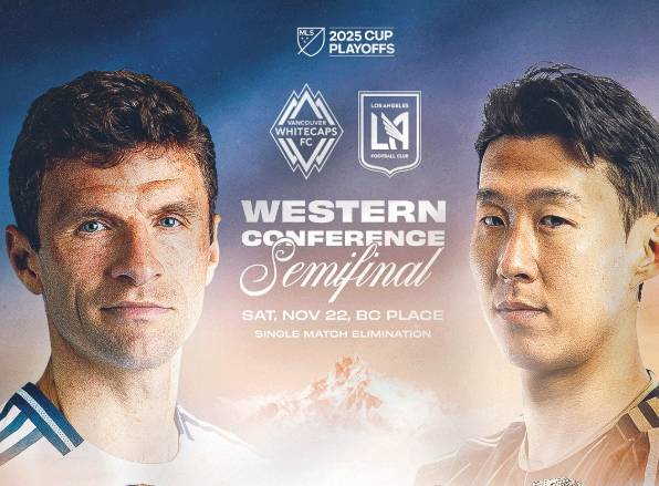 MLS 플레이오프 8강에서 맞대결을 펼칠 LAFC 손흥민과 밴쿠버 토마스 뮐러. 사진 밴쿠버 SNS