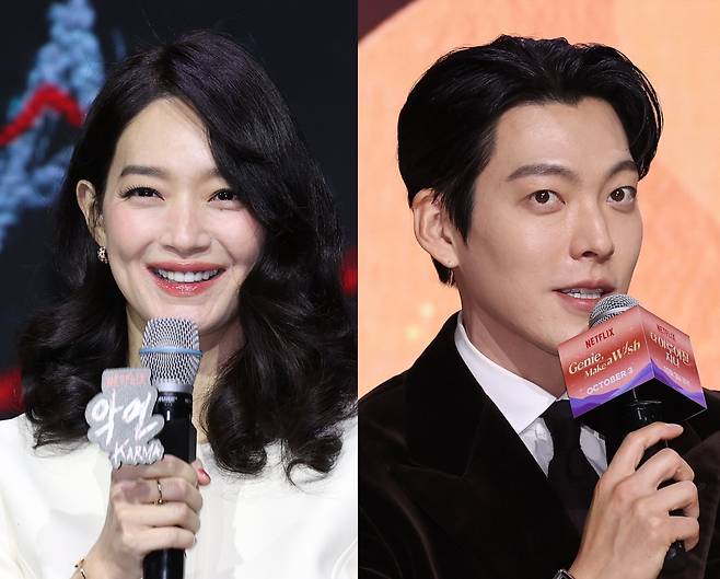 Actors Shin Min-a, left, and Kim Woo-bin [YONHAP]