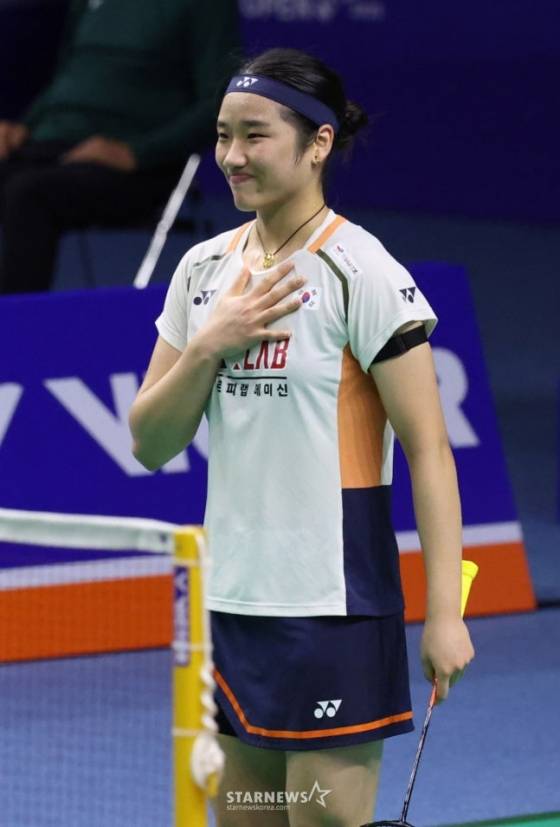 안세영이 승리 후 세리머니를 하고 있다. /사진=김진경 대기자