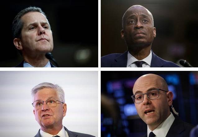 미국 연방준비제도 이사들. 왼쪽 위부터 시계방향으로 마이클 바, 필립 제퍼슨, 스티븐 미란, 크리스 월러. 12월 9~10일 열릴 연준의 마지막 기준금리 결정 회의를 앞두고 연방공개시장위원회(FOMC) 위원들 간 분열이 점점 심각해지고 있다. '파월파'로 분류되는 바와 제퍼슨은 최근 기준금리 동결을, '트럼프파'인 월러와 미란은 인하를 암시하는 발언을 내놓았다. /로이터 연합뉴스