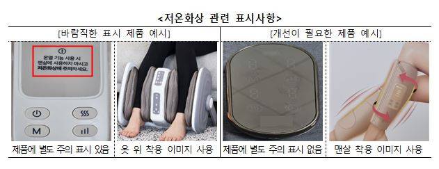 온열 마사지기 저온화상 관련 표시사항 [한국소비자원 제공]