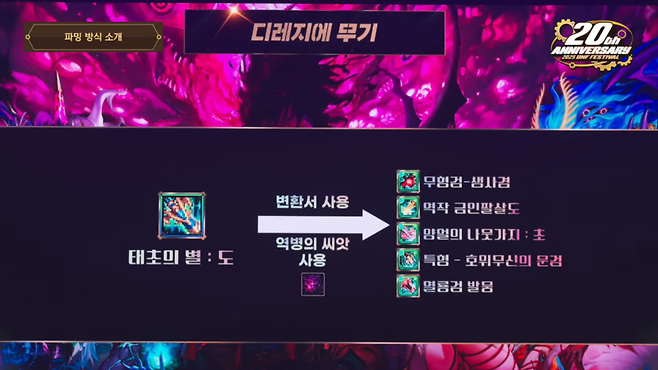 디레지에 레이드 재화로 태초의 별 무기를 태초 레거시 무기로 변환하는 시스템이 추가된다&nbsp;(사진=던전앤파이터 유튜브)