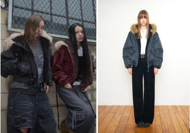 (좌)팬시클럽 아일렛 퍼 MA-1 (우)로우클래식 퍼 트리밍 후디드 봄버 재킷 [29CM 제공]