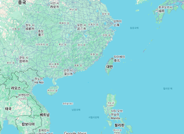 ▲ 지도에서 보면 동북아와 동남아의 경계에 놓인 대만섬의 위치가 보인다. ⓒ구글맵