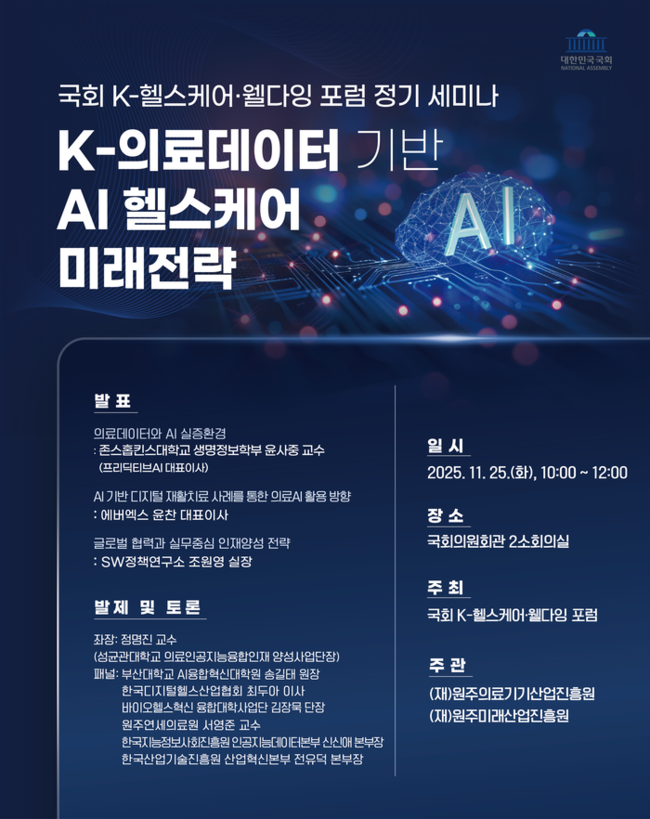 ▲ 송기헌 의원 주최 ‘K-의료데이터 기반 AI 헬스케어 미래전략’ 세미나