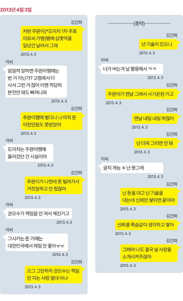 도이치 공범 이모씨와 김건희 여사의 카카오톡 주요 대화 재구성. 그래픽=김대훈 기자