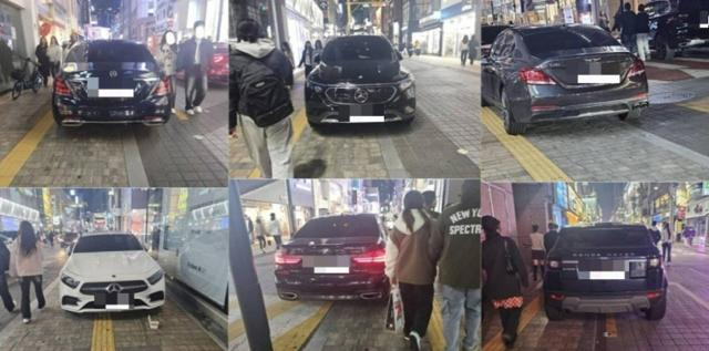 A씨가 최근 온라인 커뮤니티 보배드림에 올린 대구 동성로 불법주차 차량들. [온라인커뮤니티 캡처]