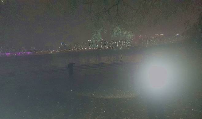 서울 미래한강본부 여의도안내센터 소속 한상선 한강보안관이 지난 16일 한강공원 샛강 상류에서 자살시도를 하는 한 여성을 발견하고 구조하고 있다. 한강본부 제공