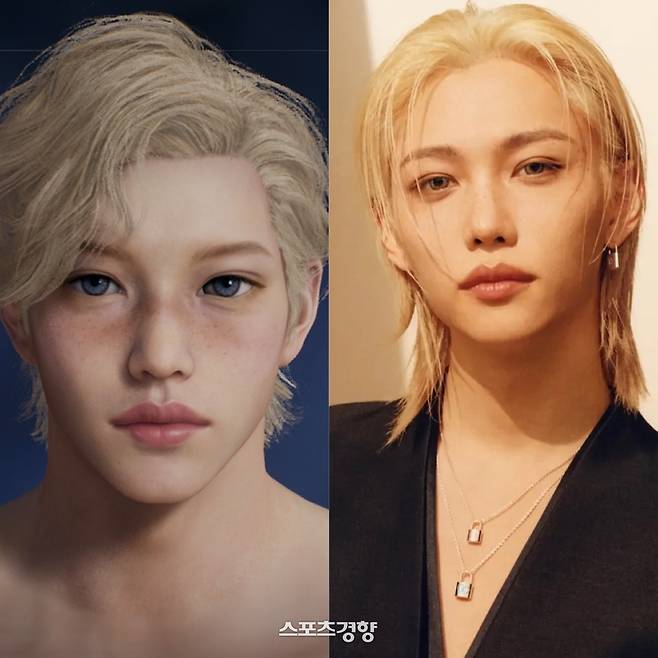 ‘아이온2’ 캐릭터 화면(왼쪽)과 스트레이키즈 멤버 필릭스.