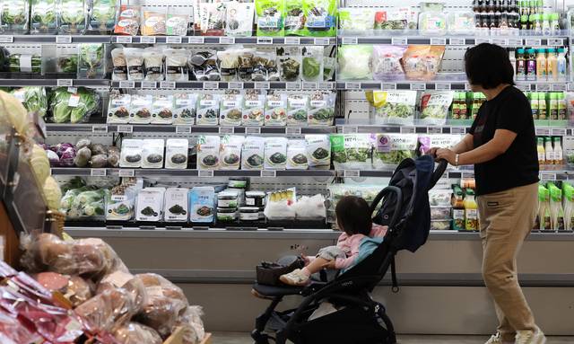 지난달 16일 서울의 한 대형마트에서 시민들이 식료품을 고르고 있다. [연합뉴스]