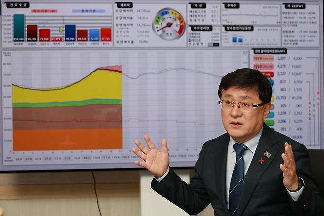 김성환 기후에너지환경부장관이 25일 오전 서울 서초구 한강홍수통제소에서 한겨레와 인터뷰하고 있다. 정용일 선임기자 yongil@hani.co.kr