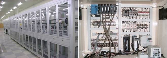 (왼쪽부터) PLC 자동화 모듈과 PLC 모듈 배전반 모습 [인토스]