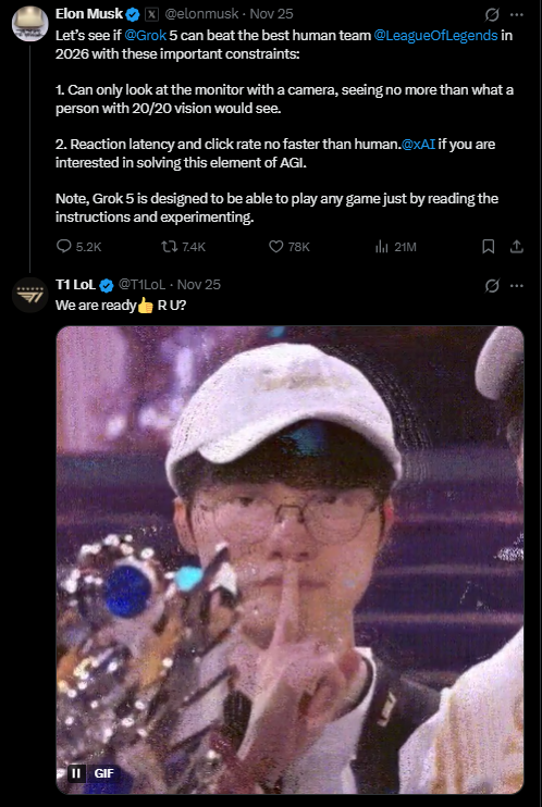 /사진=T1의 X계정 캡처