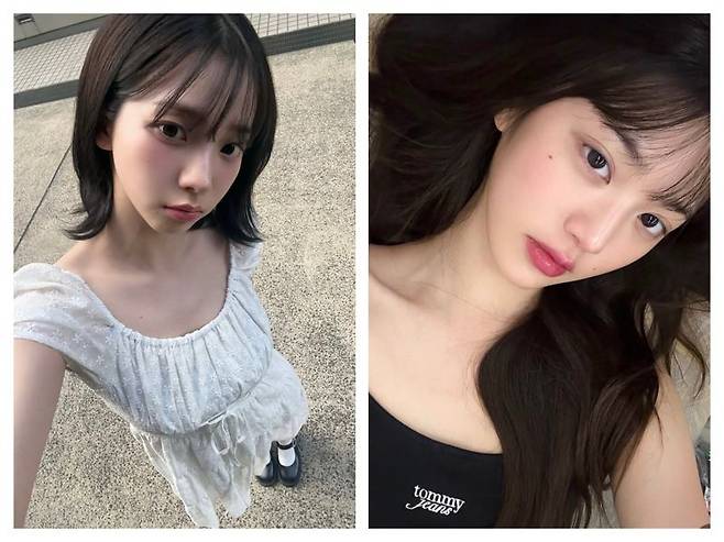 걸그룹 '에스파'의 멤버 카리나(왼쪽), '아이브'의 멤버 장원영이 각각 자신의 인스타그램에 '클린걸코어'를 연상시키는 사진을 게시했다. 카리나, 장원영 인스타그램