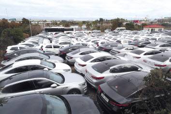 제주도의 한 렌터카 업체 주차장[연합]