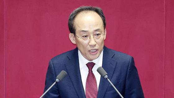 추경호 국민의힘 의원이 27일 국회 본회의장에서 자신의 체포동의안 표결을 앞두고 신상발언을 하고 있다. 김성룡 기자