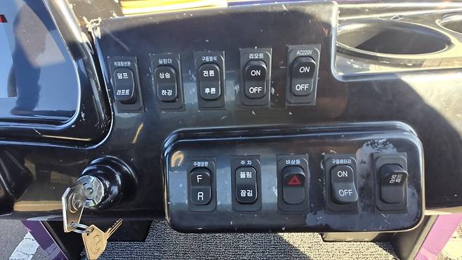 테리안의 내부 구동 장치. 버튼식으로 구성돼 있어 직관적으로 테리안을 운행할 수 있다. 은정진 기자