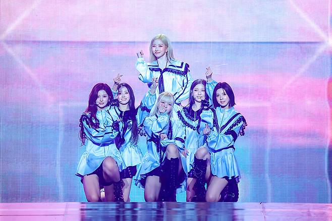 Girl group NMIXX performs during its first world tour, ″Episode 1: Zero Frontier,″ held at Inspire Arena in Incheon on Nov. 29 and 30. [JYP ENTERTAINMENT]