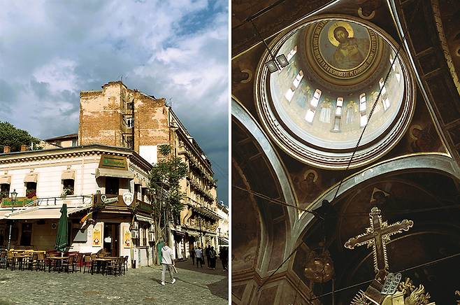 (좌)구시가지 카페 골목성 (우) 안톤 교회 예배당의 나무 천장