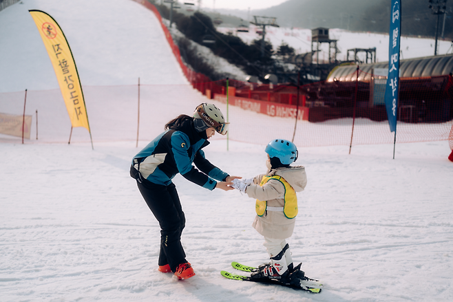 곤지암리조트 스키장 스키강습 장면