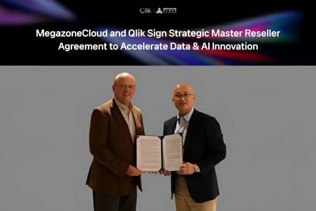 클릭 데이비드 젬버 글로벌 채널·제휴 담당 수석 부사장(왼쪽), 염동훈 메가존클라우드 대표 (사진=메가존클라우드)