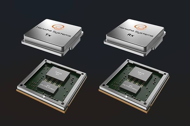 한화시스템이 개발할 트랜시버 우주반도체의 예상 분해도 형상. 한화시스템