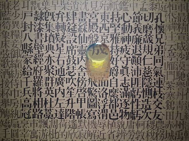 김창열 작가의 1994년 작 ‘회귀’의 세부. 노형석 기자