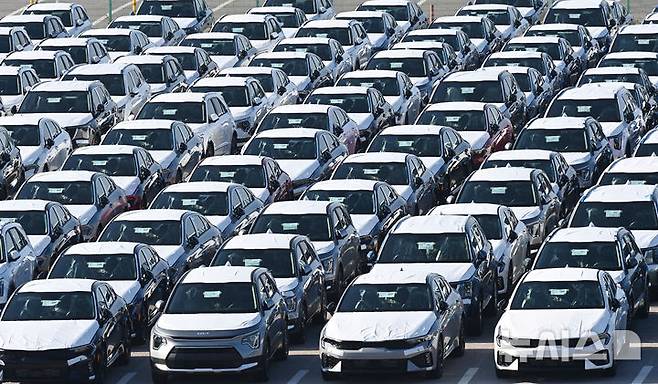 [평택=뉴시스] 김종택기자 = 경기 평택항 자동차전용부두에 수출용 차량이 세워져 있는 모습. 2025.12.01. jtk@newsis.com