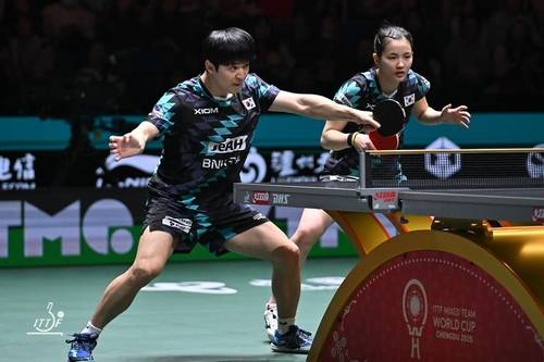 혼성단체 월드컵 혼복에 나선 박강현(왼쪽)과 김나영 [ITTF SNS 캡처. 재판매 및 DB 금지]