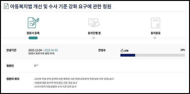사진은 4일 국회 국민동의청원 게시판에 올라온 청원. 현재는 공개되지 않은 상태다. /사진=국회 국민동의청원 게시판