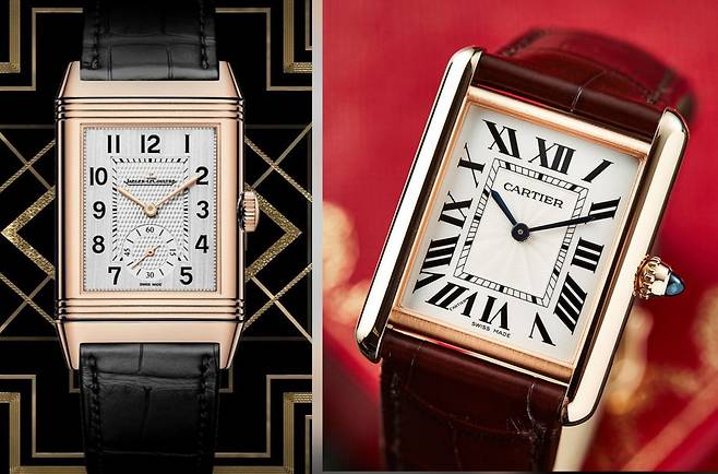 대표적인 아르데코(Art deco) 양식인 예거르쿨트르의 리베르소(왼쪽)과 까르띠에 탱크.
