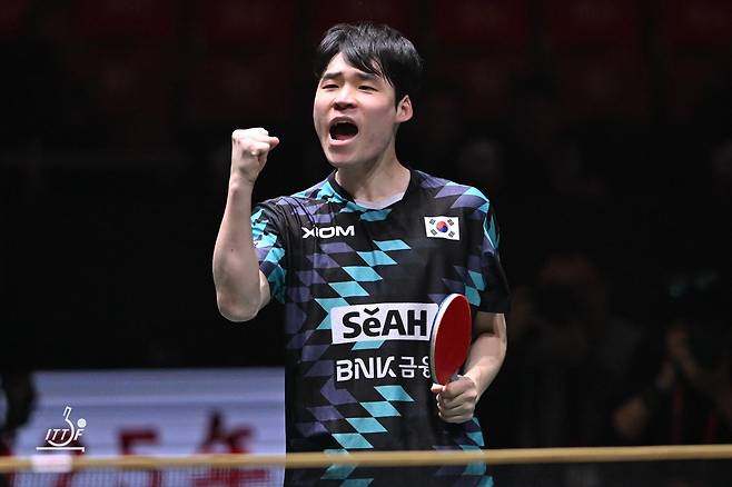 혼성단체 월드컵 남자 단식에 출전한 장우진 [대한탁구협회 제공. 재판매 및 DB 금지]