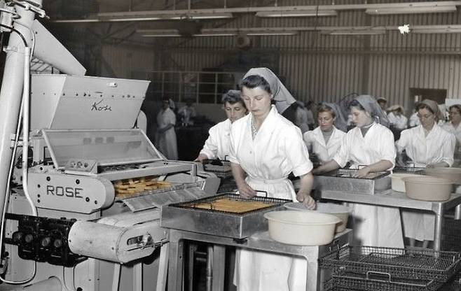 1950년대 피쉬 스틱 생산 공장 내부 모습. 그림스비 히스토리 클럽