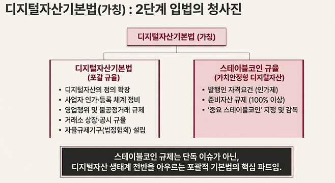 금융위는 디지털자산기본법 법제화와 관련해 투자자 보호를 위해 거래소의 상장 규정 마련을 의무화하고, 발행량·리스크 등 중요 정보에 대한 공시 규제를 자본시장법 수준으로 강화한다. 또한 법정협회를 신설해 자율규제 기능을 대폭 확충할 계획이다. [출처=구글 노트북LM으로 생성한 이미지]