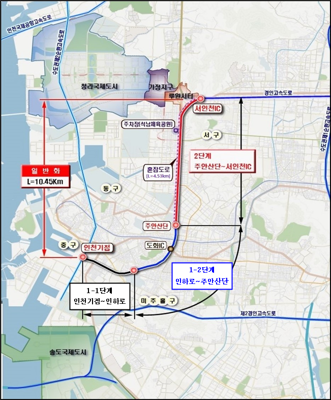 인천대로 일반화 도로개량사업 단계별 위치도. 제공=인천시