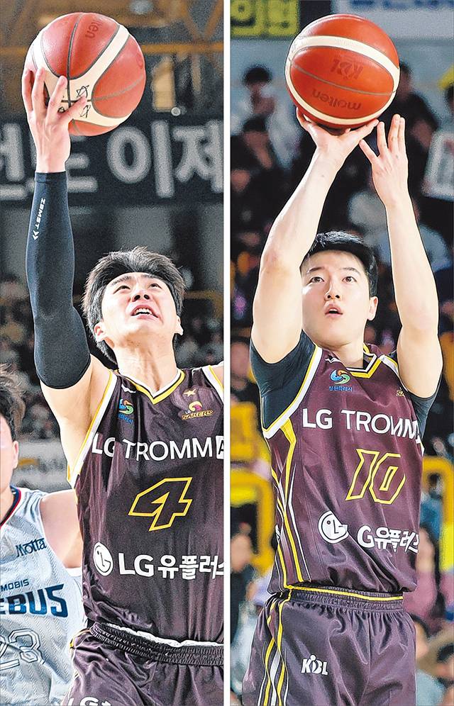 최근 군 복무를 마치고 창원 LG 세이커스에 복귀한 후 맹활약을 펼치고 있는 양홍석(왼쪽)과 윤원상./KBL/