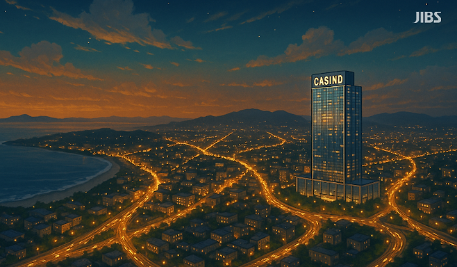 ‘카지노의 돈’이 도시의 시간이 되는 구조를 형상화한 편집 이미지.