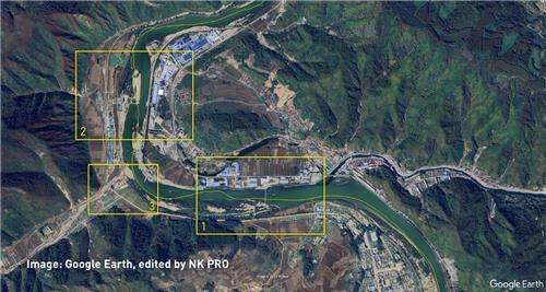 북한 양강도 일대에서 북한과 중국을 연결하는 도강로가 설치된 모습. [플래닛랩스 위성사진. 구글 어스. NK프로 편집]