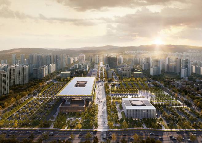 2028년 완공 예정인 평택 고덕국제화계획지구 내 평택시청과 평택시의회 신청사 예상 조감도.(사진=평택시)